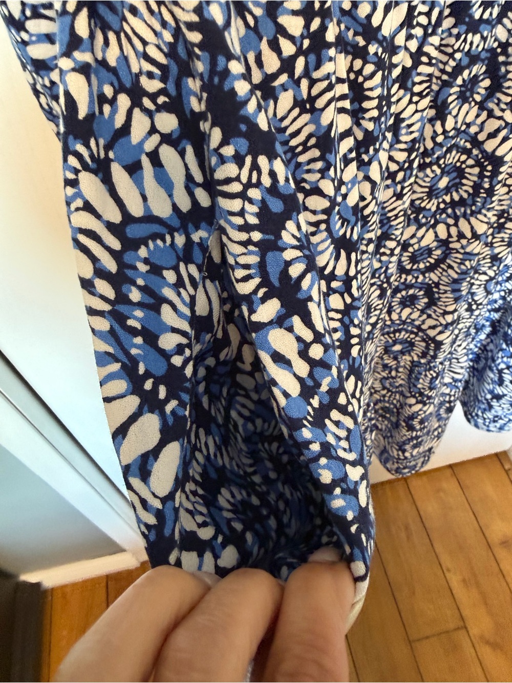 Olsen XL/16 Blue Floral Batik 3/4 Sleeve Swing V-Neck Tunic Dress Boho Resort - Picture 6 of 11